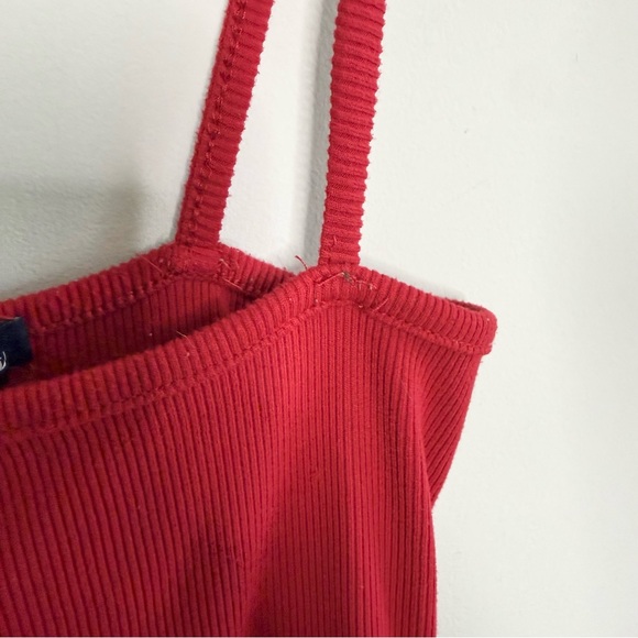 Brandy Melville Red Ribbed Square Neck Spaghetti Strap Thong Bodysuit | Small - Picture 6 of 10
